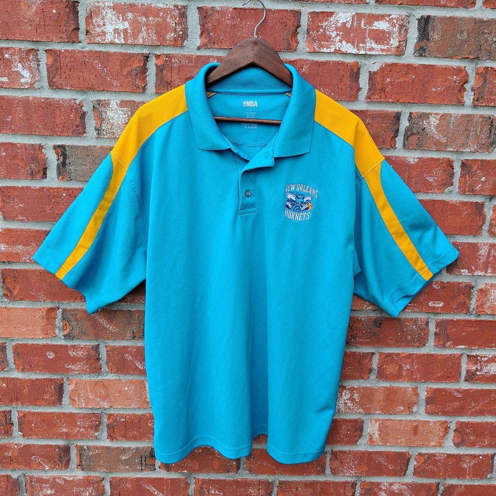 NBA Polo Shirt Mens XL Teal‎ New Orleans Hornets Colorblock Short Sleeve Logo